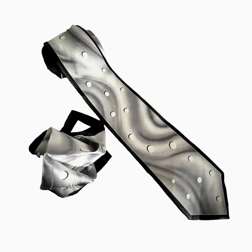 Liquid Silk Couture Pattern Carlo Palazzi Black Gray White Tie & Pocket Square